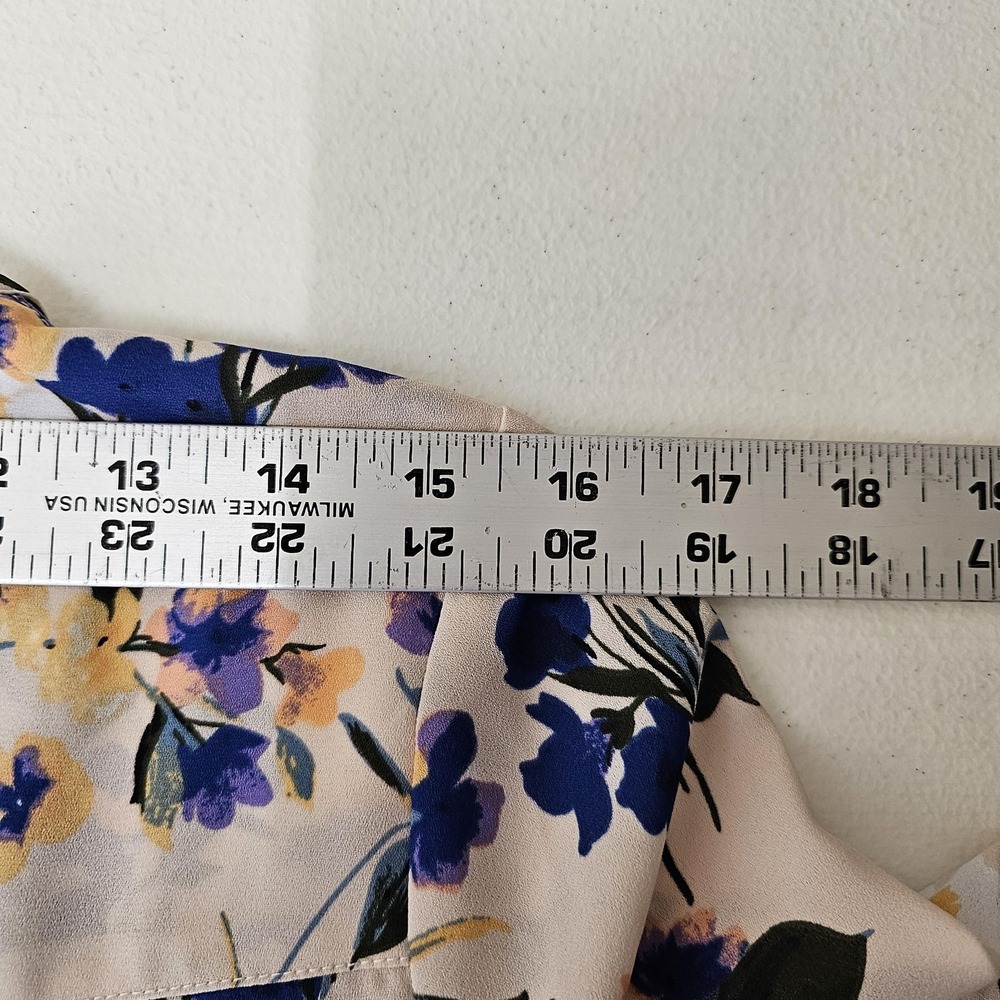 Adrianna Papell Blouse Womens Small Floral V Neck Long Sleeve Blue Yellow Top - Picture 4 of 11